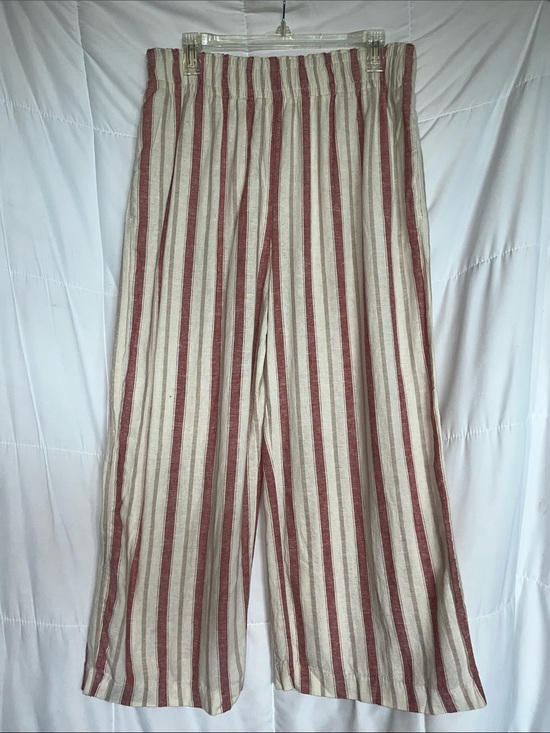 C&C California Pants - C&C California Linen L Cream Mauve Tan Striped Cropped Pants Elastic Waist